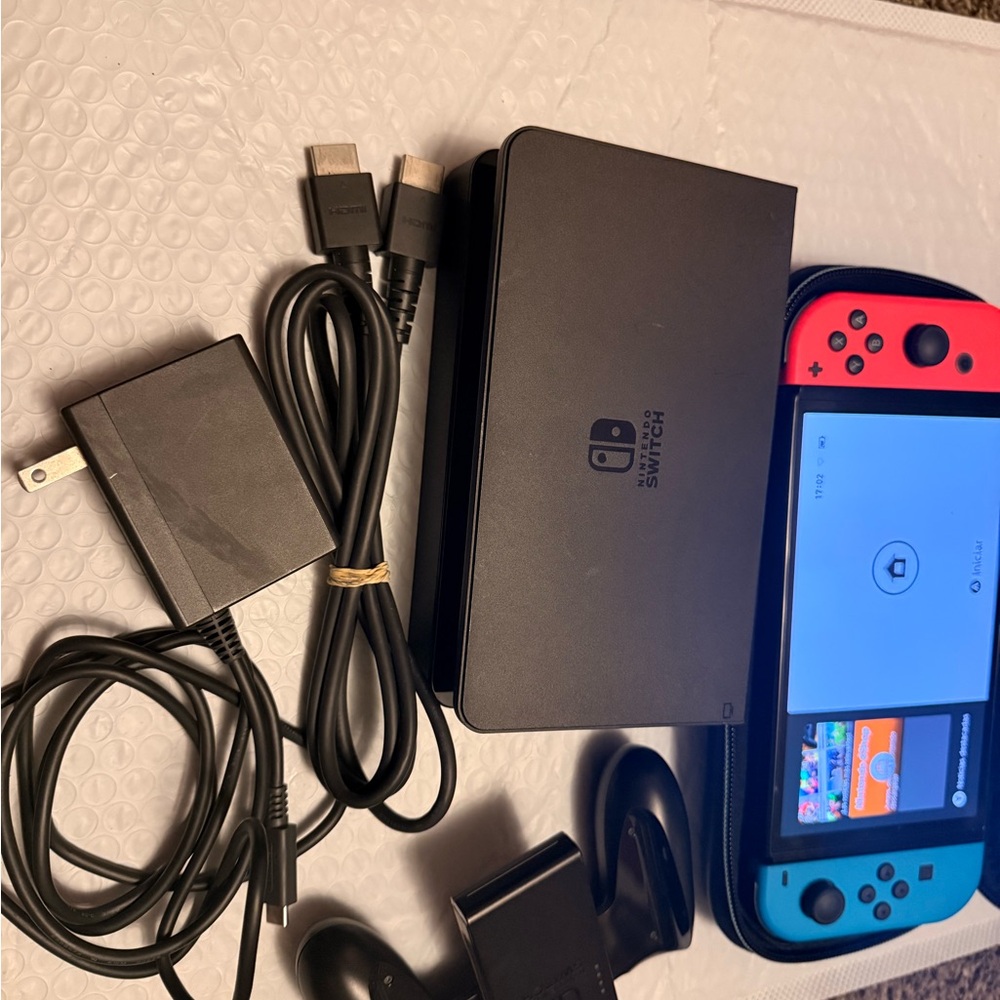 Nintendo Switch with Neon Blue and Red Joy-Cons